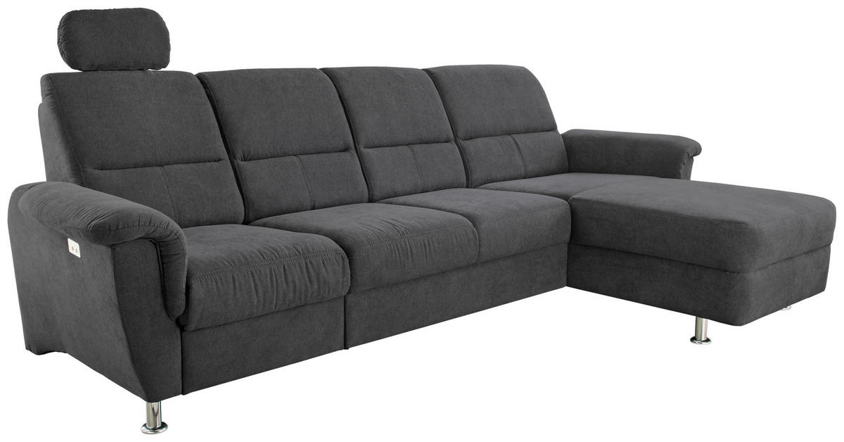 ECKSOFA in Mikrofaser Schwarz  - Chromfarben/Schwarz, Konventionell, Textil/Metall (292/165cm) - Livetastic