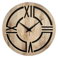 WANDUHR - Schwarz, Eichefarben  - Eichefarben/Schwarz, Basics, Holz/Kunststoff (57cm)