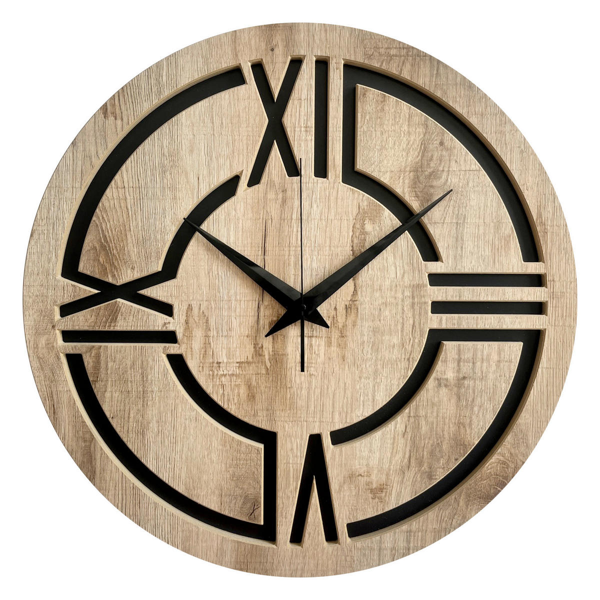 WANDUHR - Schwarz, Eichefarben  - Eichefarben/Schwarz, Basics, Holz/Kunststoff (57cm)