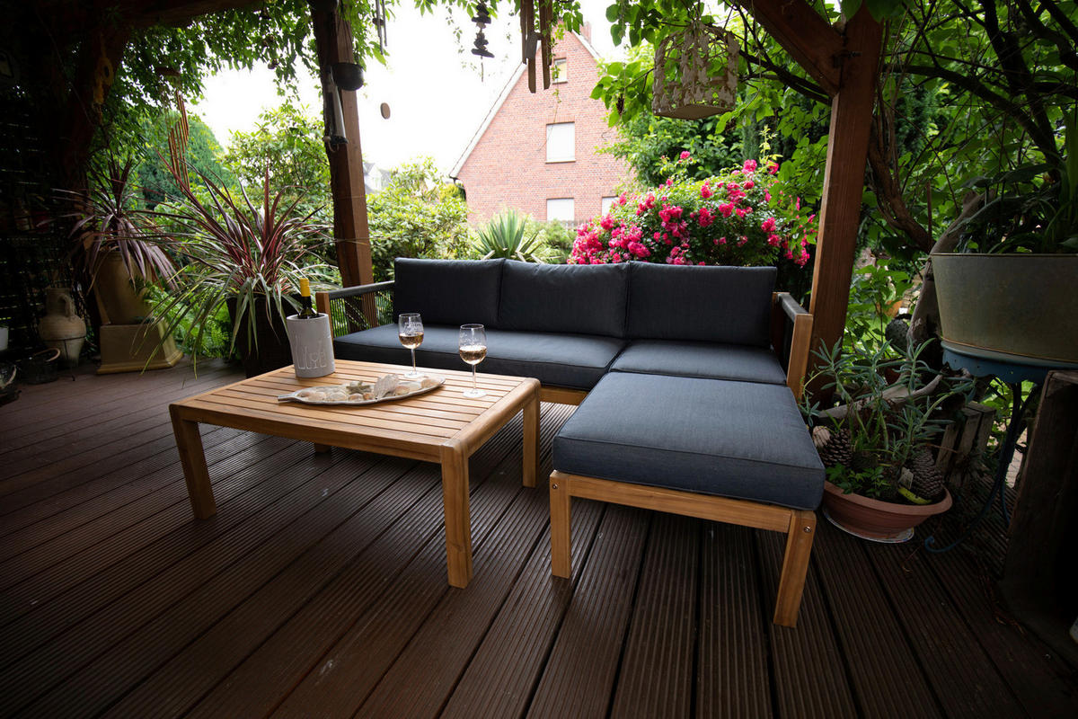 LOUNGEGARNITUR  198/132 cm  Akazie  - Schwarz/Akaziefarben, Basics, Holz/Textil (198/132cm) - Acamp