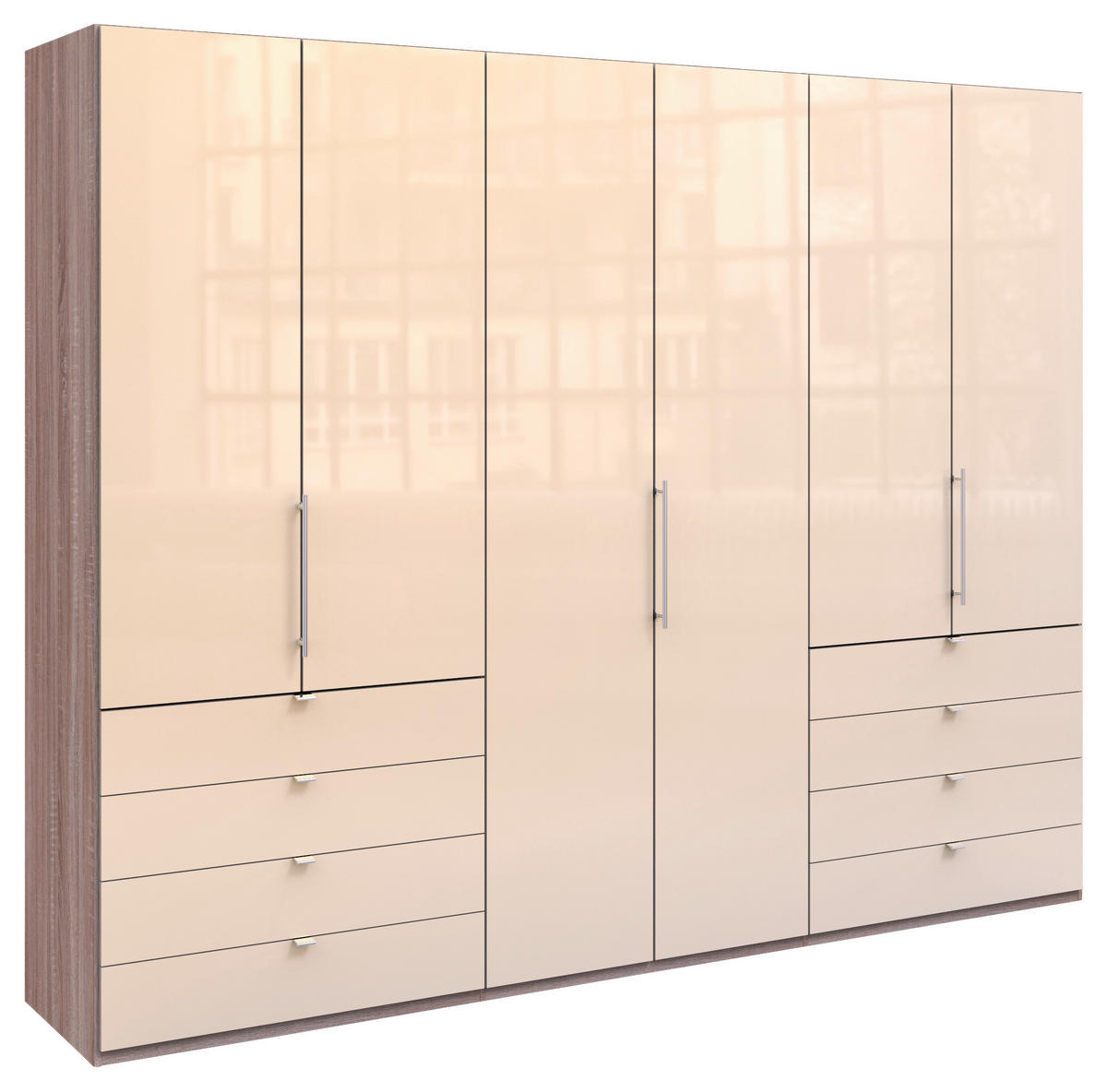 FALTTÜRENSCHRANK Trüffeleichefarben, Magnolie  - Chromfarben/Magnolie, Konventionell, Glas/Holzwerkstoff (300/236/58cm) - Venda