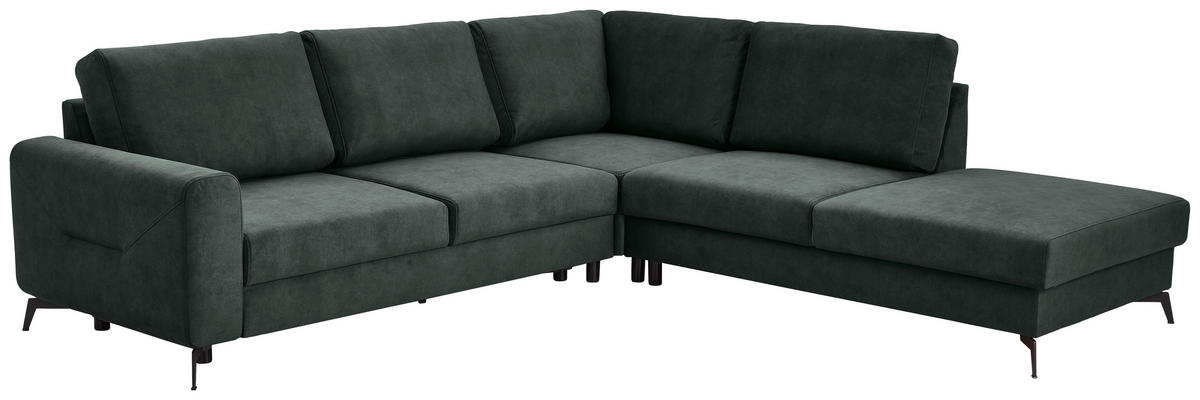 ECKSOFA in Chenille Dunkelgrün  275/257 cm  - Dunkelgrün/Schwarz, KONVENTIONELL, Textil/Metall (275/257cm) - MID.YOU
