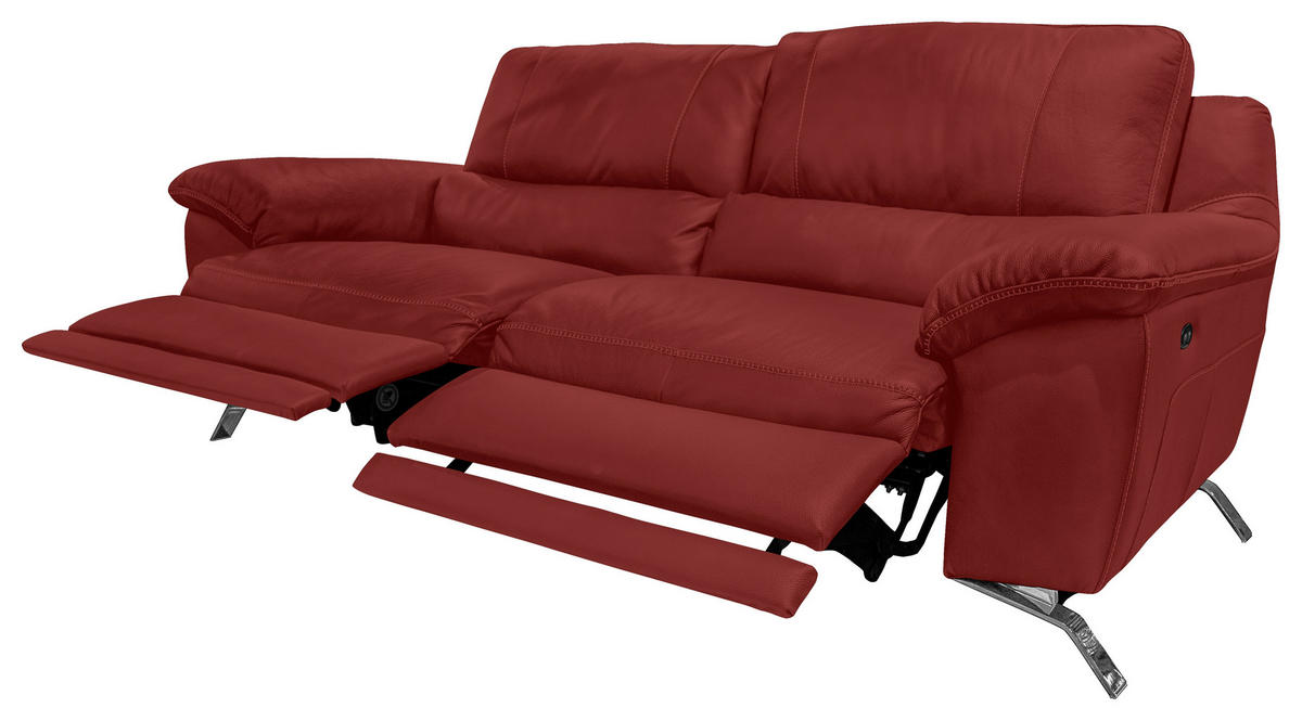 2,5-SITZER Kombination Echtleder/Lederlook Rot  - Silberfarben/Rot, Design, Leder/Metall (216/97/95-151cm) - Livetastic