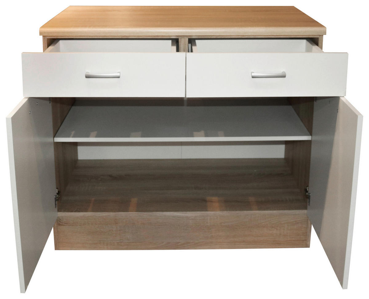 KÜCHENUNTERSCHRANK 100/90/60 cm  in Weiß, Sonoma Eiche  - Silberfarben/Weiß, Basics, Holzwerkstoff/Kunststoff (100/90/60cm) - MID.YOU