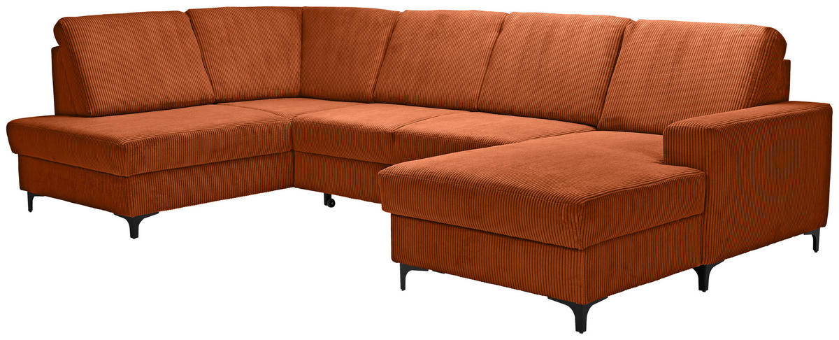 WOHNLANDSCHAFT in Cord Terracotta  - Terracotta/Schwarz, Konventionell, Textil/Metall (185/317/167cm) - Stylife