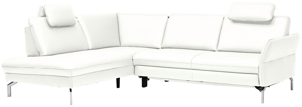 ECKSOFA Beldomo premium in Echtleder Weiß  220/284 cm  - Alufarben/Weiß, KONVENTIONELL, Leder/Metall (220/284cm) - Beldomo Premium