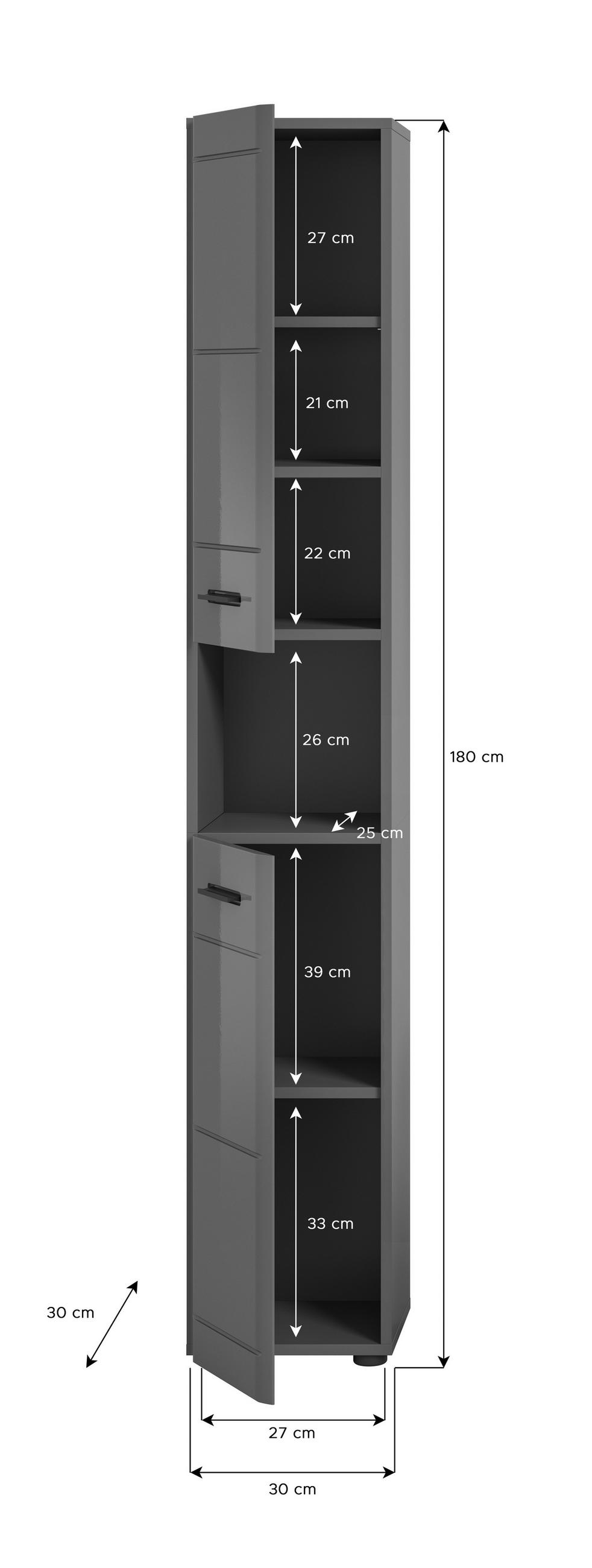 VISOKA OMARA 30/180/30 cm  - siva/črna, Moderno, umetna masa/leseni material (30/180/30cm) - MID.YOU