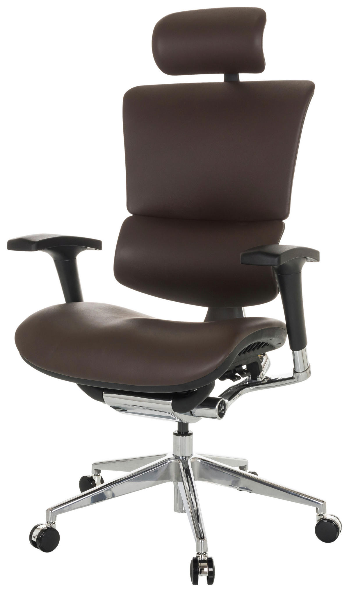 DREHSTUHL Dunkelbraun  - Dunkelbraun/Silberfarben, Basics, Leder/Kunststoff (70/124-146/67cm) - MID.YOU