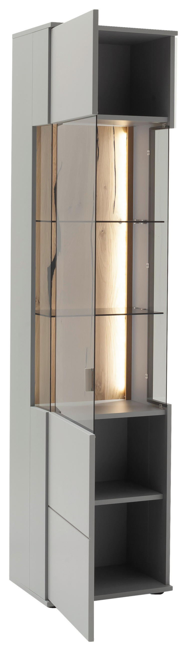 VITRIN furnérozott szürke, tölgyfa színű  - tölgyfa színű/fekete, Design, műanyag/faalapú anyag (50/207/38cm) - MID.YOU
