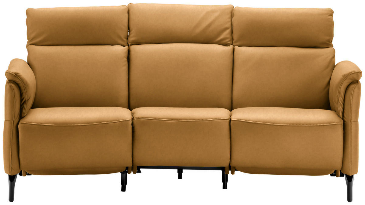 TRAPEZSOFA in Echtleder Currygelb  - Currygelb/Schwarz, Konventionell, Leder/Metall (221/103/95cm) - Dieter Knoll