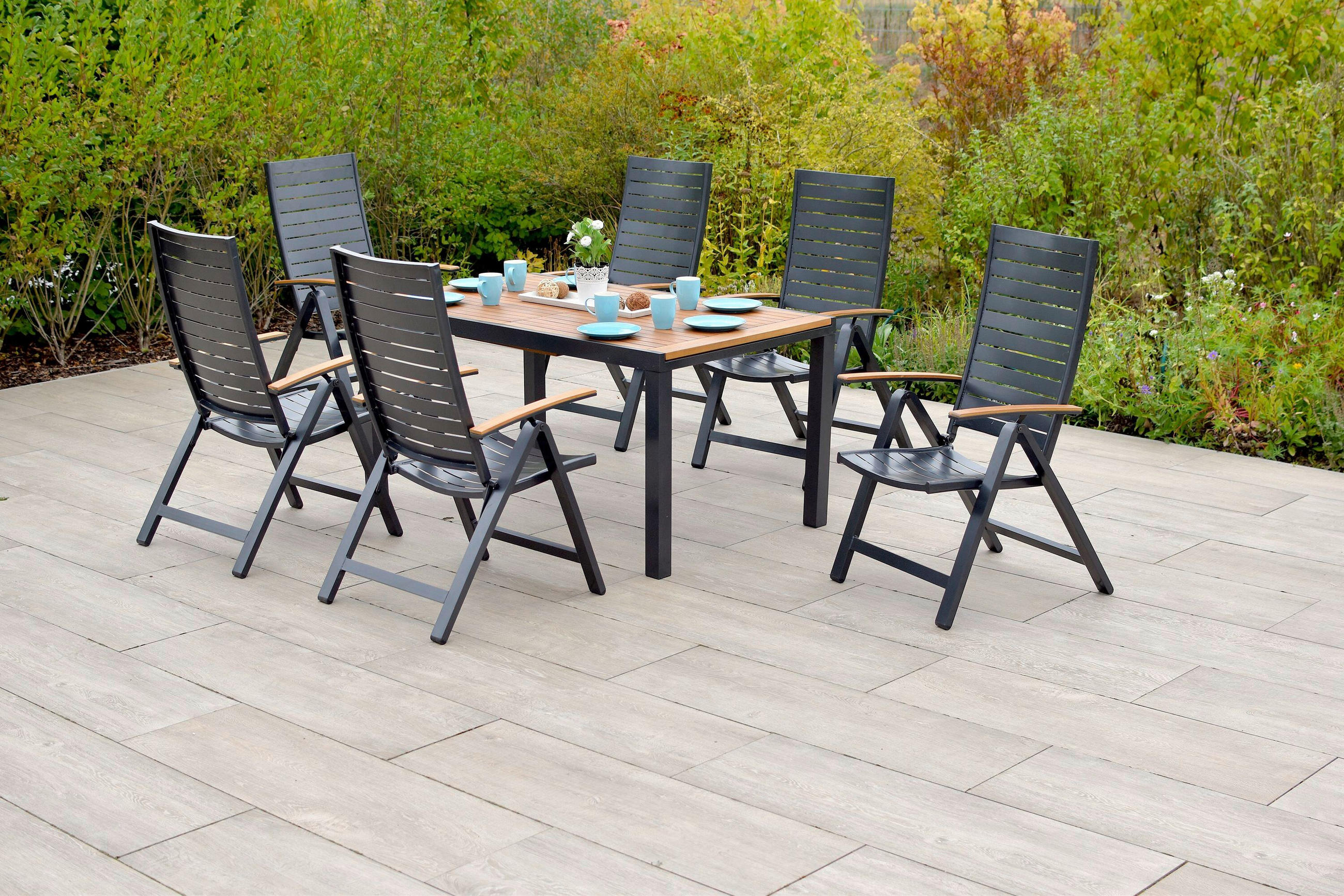 GARTENTISCHGRUPPE AkazieHartholz Aluminium  - Graphitfarben/Naturfarben, KONVENTIONELL, Holz/Kunststoff - Gardenson