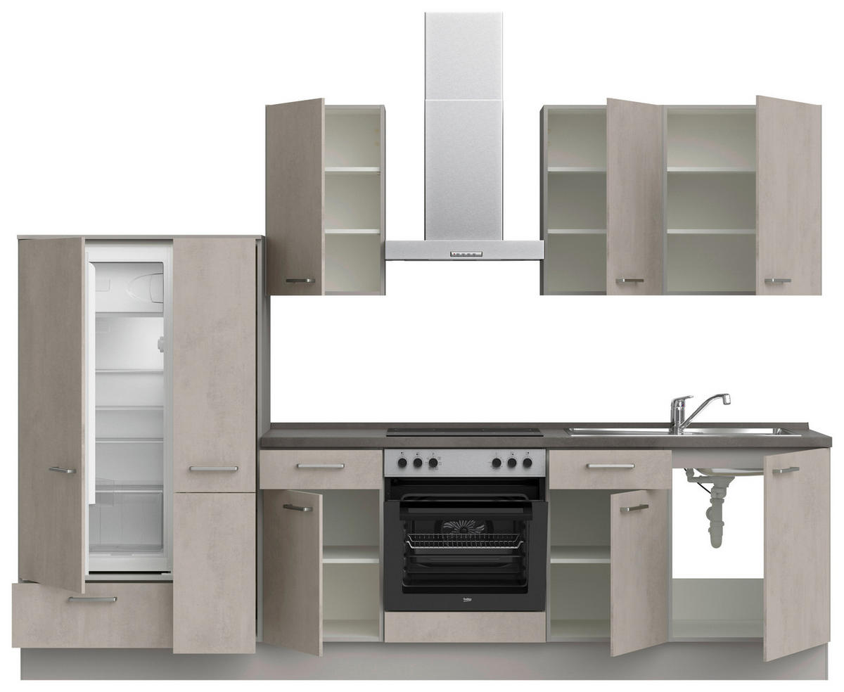 KÜCHENLEERBLOCK 300 cm   in Grau, Schieferfarben  - Schieferfarben/Edelstahlfarben, MODERN, Holzwerkstoff/Metall (300cm) - Nobilia