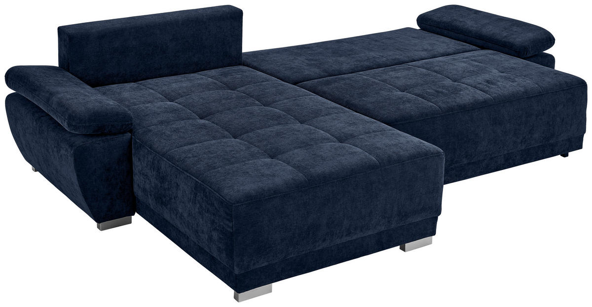 ECKSOFA Dunkelblau Chenille  - Silberfarben/Dunkelblau, KONVENTIONELL, Holz/Textil (187/293cm) - Carryhome