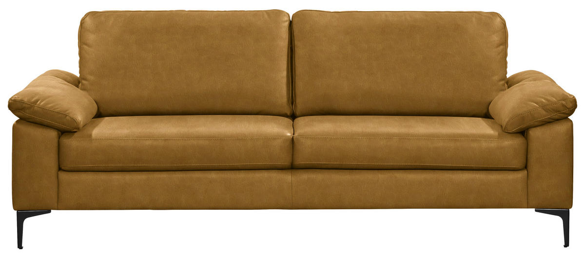 2,5-SITZER  in Echtleder Currygelb   - Currygelb/Schwarz, Design, Leder/Metall (204/83/97cm) - Schöner Wohnen
