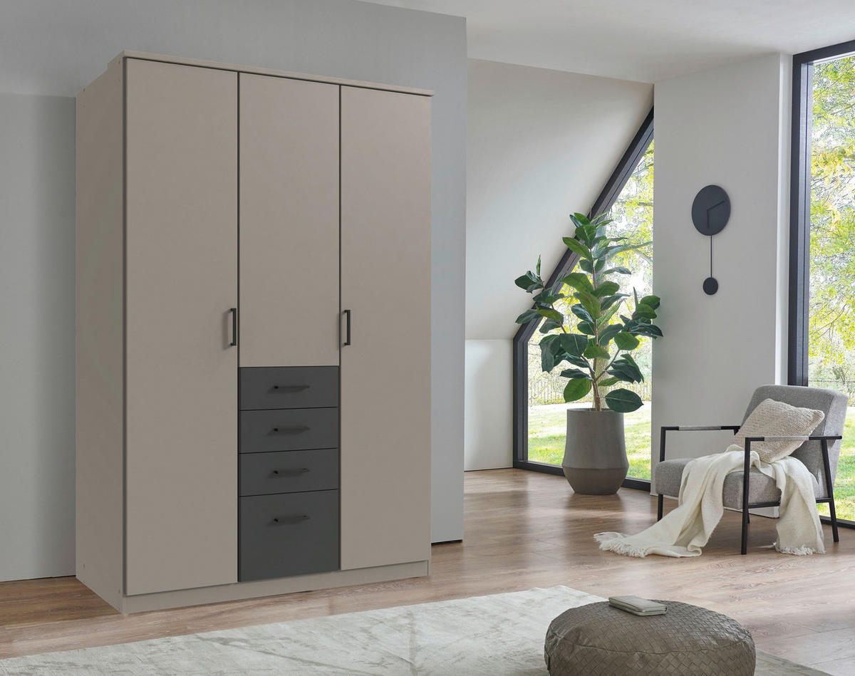 KLEIDERSCHRANK in Graphitfarben, Grau  - Schwarz/Graphitfarben, Konventionell, Holzwerkstoff/Kunststoff (135/199/58cm) - Carryhome