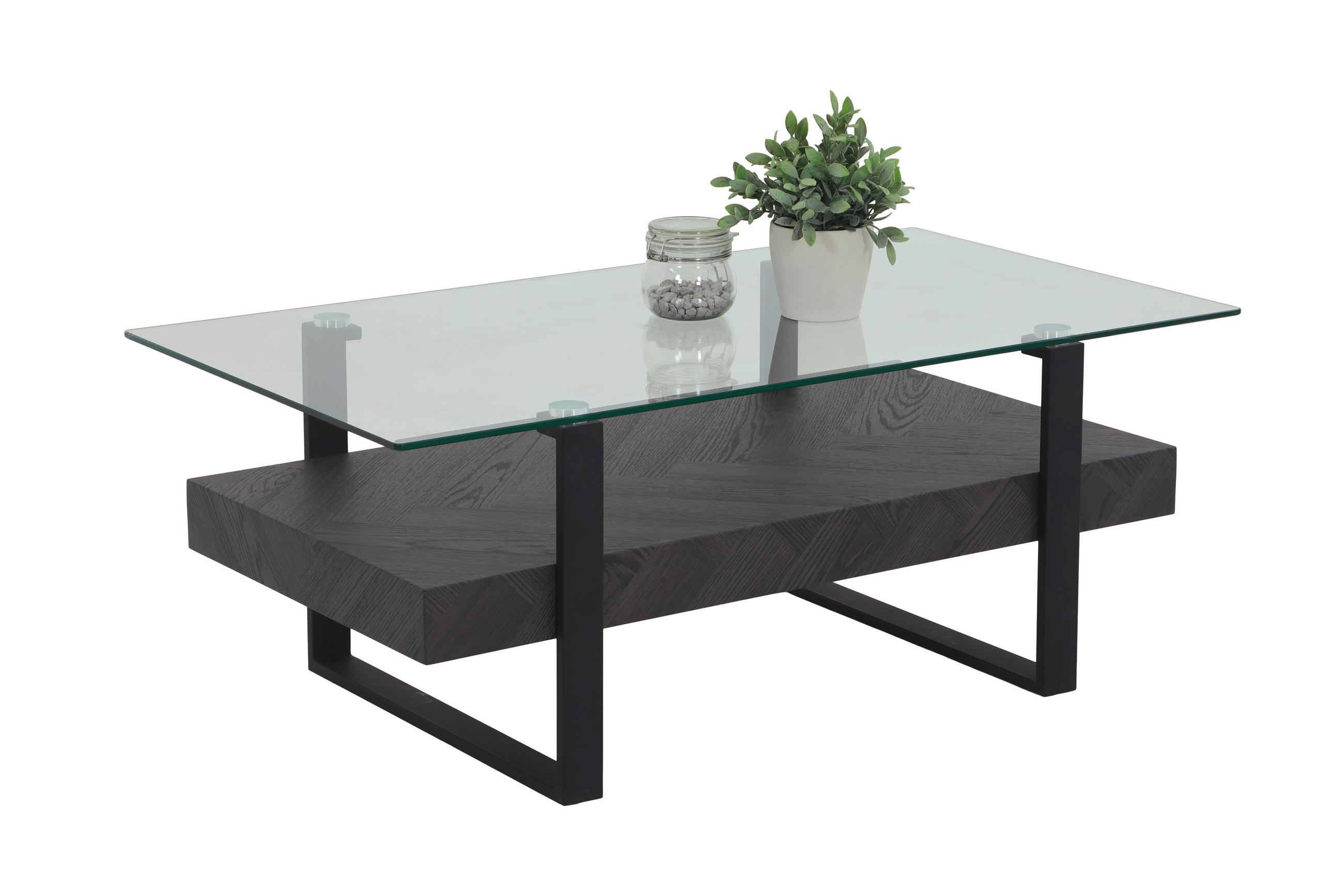 COUCHTISCH ESG 110/60/43 cm rechteckig Dunkelgrau  - Dunkelgrau/Schwarz, Design, Glas/Holzwerkstoff (110/60/43cm) - Livetastic