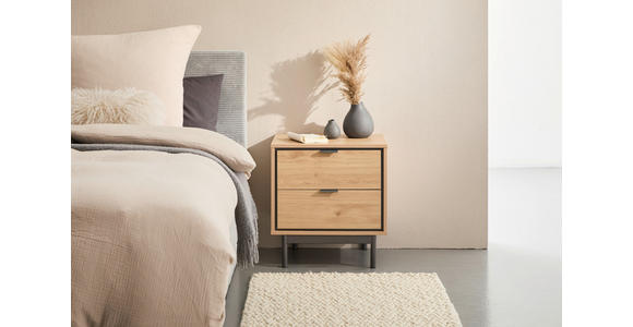 NACHTKÄSTCHEN in Anthrazit, Eichefarben  - Eichefarben/Anthrazit, Design, Holzwerkstoff/Metall (53/56,2/40cm) - Xora