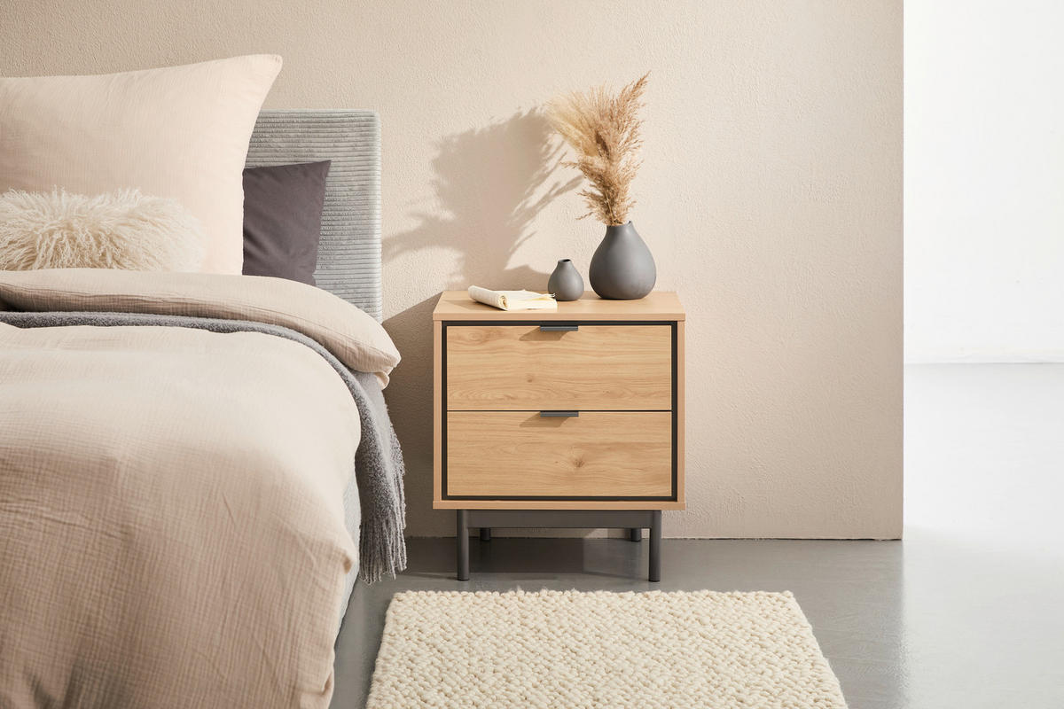 NACHTSCHRANK 53/56,2/40 cm  - Eichefarben/Anthrazit, Design, Holzwerkstoff/Metall (53/56,2/40cm) - Xora