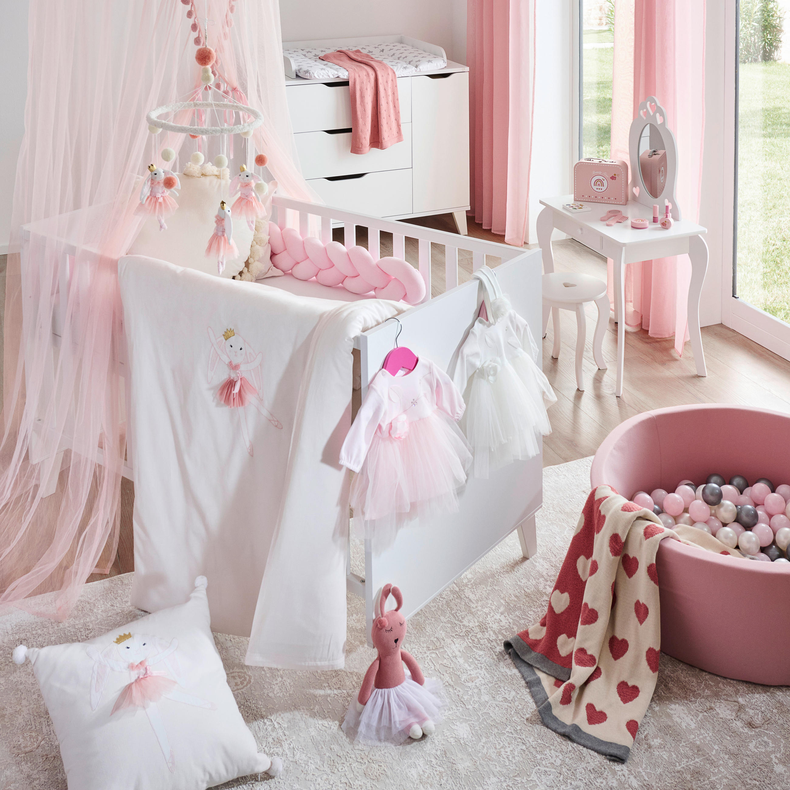 MOBILE SWEET BALLERINA  - Pink/Weiß, Trend, Holz/Textil (33/45cm) - Patinio