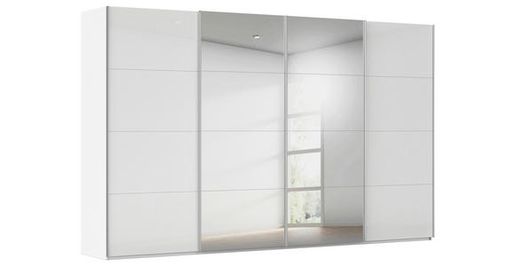 SCHWEBETÜRENSCHRANK 360/236/68 cm 4-türig Weiß, Weiß Hochglanz  - Weiß Hochglanz/Alufarben, Basics, Glas/Holzwerkstoff (360/236/68cm) - Novel