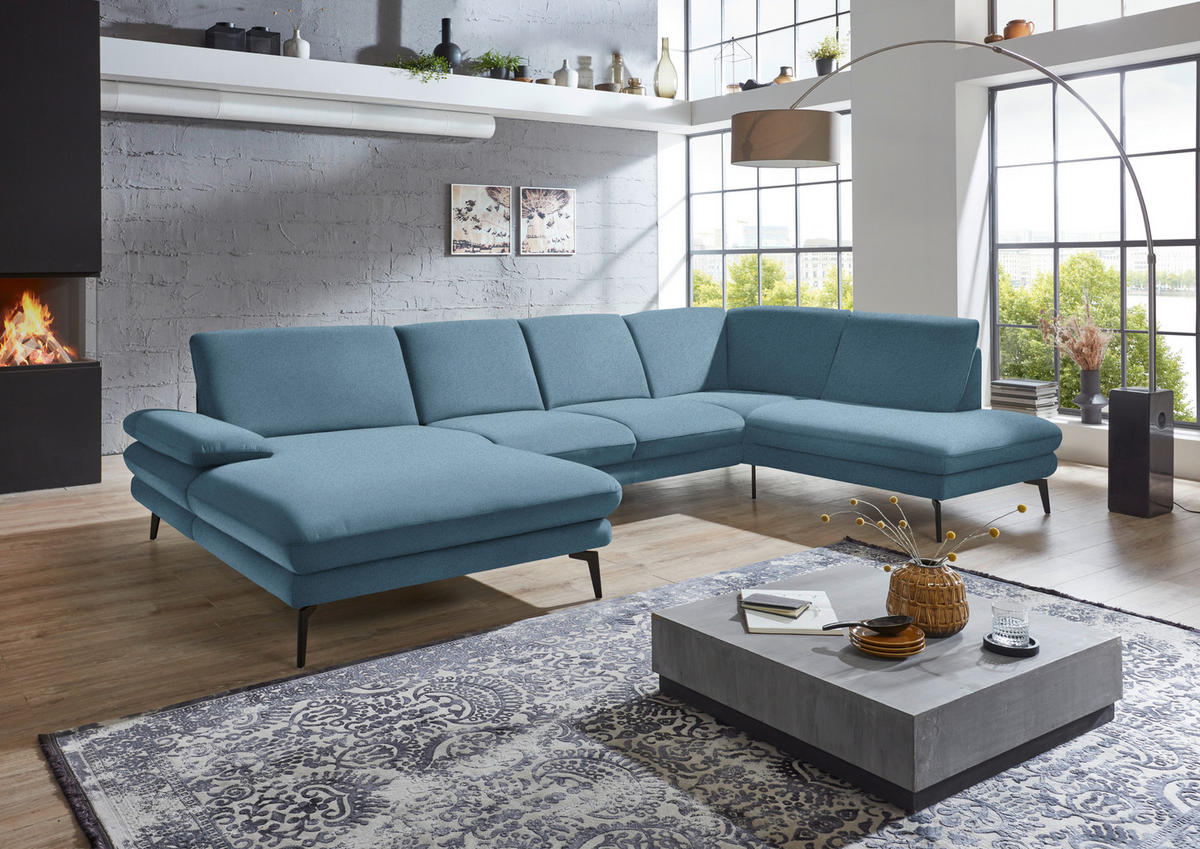 WOHNLANDSCHAFT in Webstoff Blau  - Blau/Schwarz, Design, Textil/Metall (180/344/208cm) - Dieter Knoll