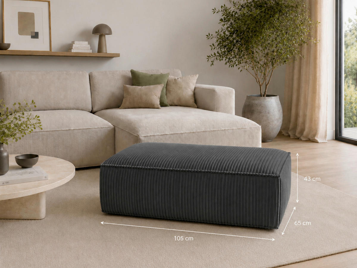 HOCKER Cord Anthrazit  - Anthrazit/Schwarz, KONVENTIONELL, Kunststoff/Textil (105/43/65cm) - Livetastic