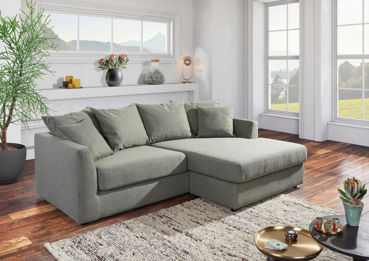 ECKSOFA in Flachgewebe Grün  - Schwarz/Grün, Design, Kunststoff/Textil (235/175cm) - home24