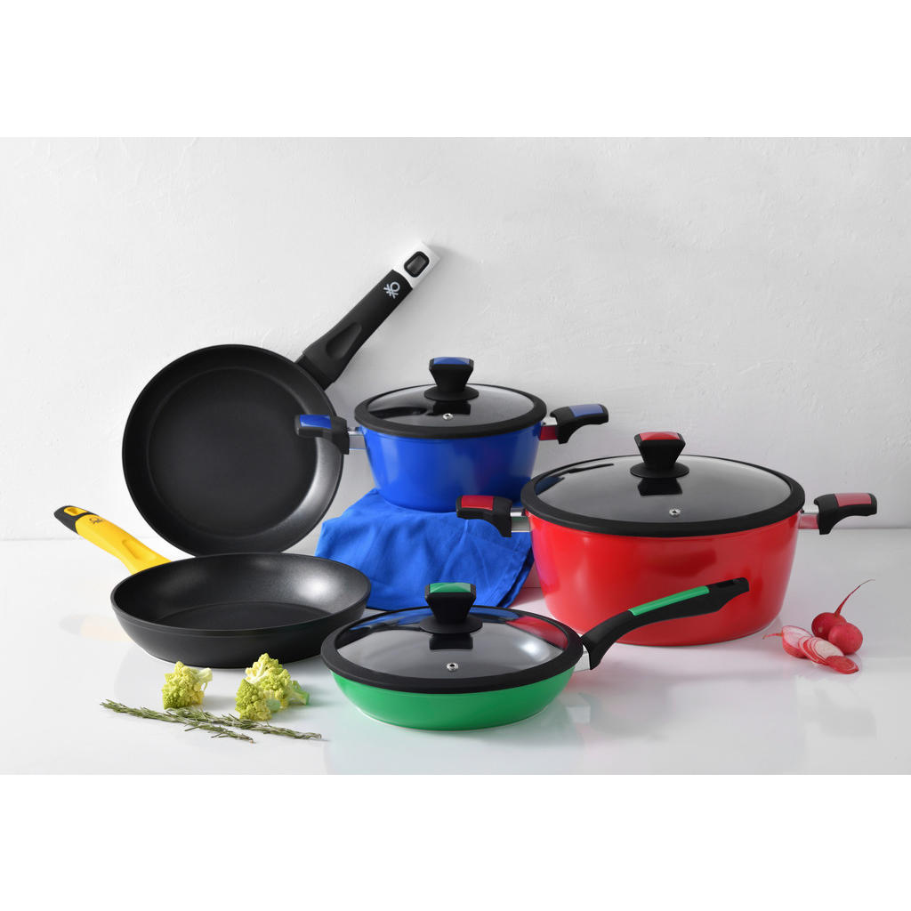 Thumbnail - Benetton Rainbow, Rot, Schwarz, Metall, Kunststoff, 6.25 L, rund, Lfgb, hitzebeständige Griffe,mit Silikonring, Kochen, ...