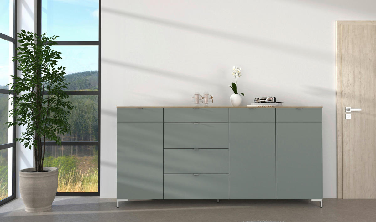 SIDEBOARD  in 220/101/41 cm  - Schilfgrün/Silberfarben, Design, Holzwerkstoff/Metall (220/101/41cm)