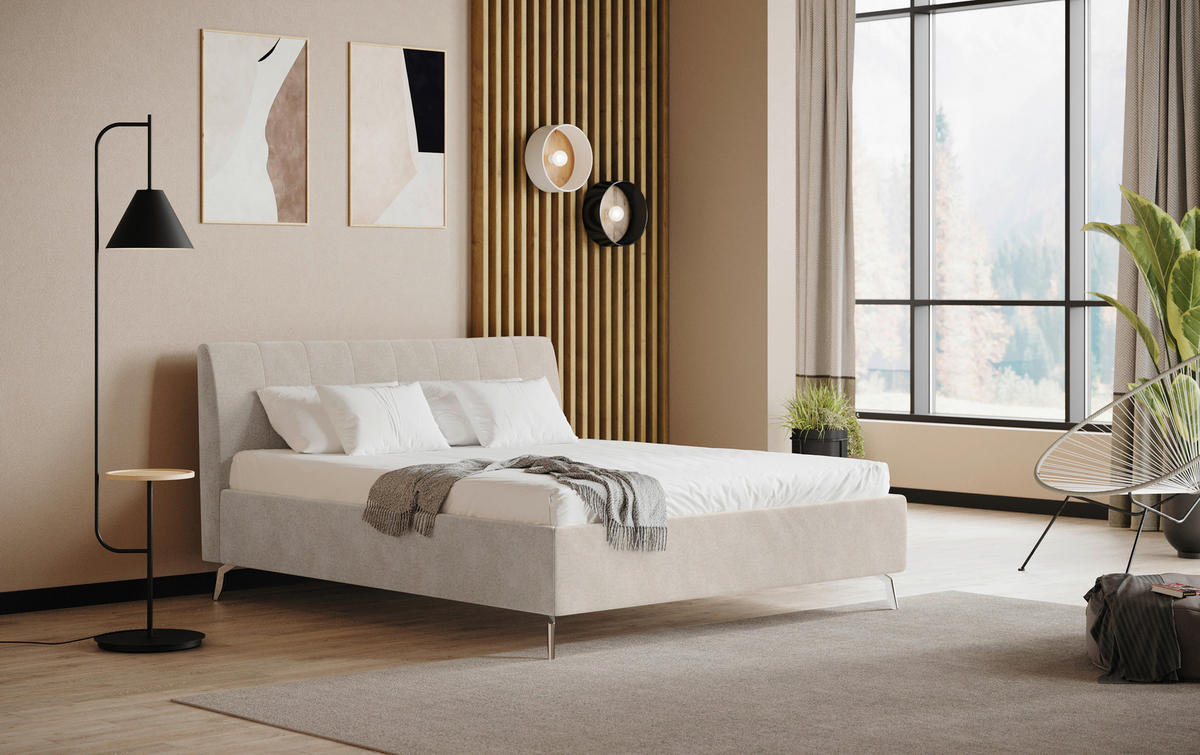 KÁRPITOZOTT ÁGY 180/200 cm  bézs  - bézs/fekete, Basics, faalapú anyag/textil (180/200cm) - Carryhome