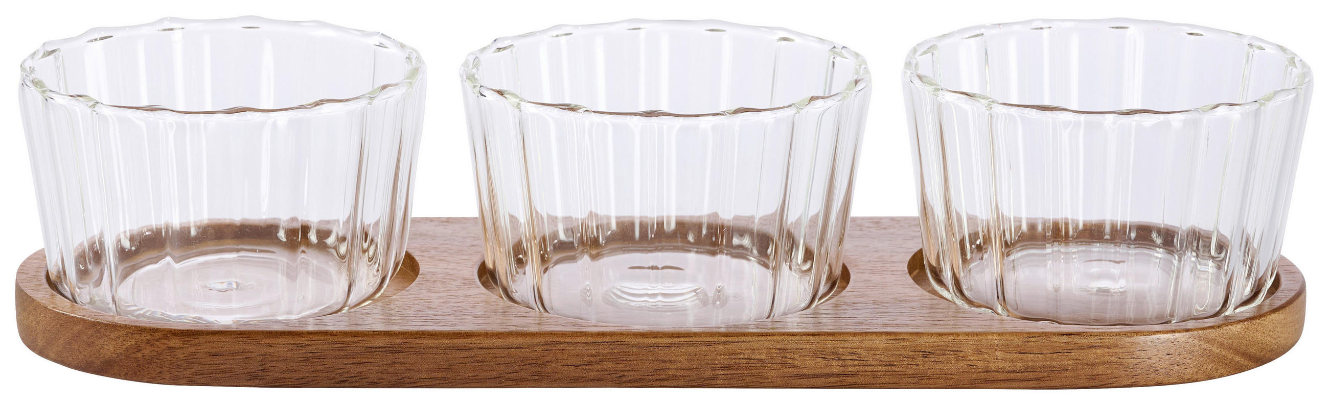 SNACKSCHALENSET   - Klar/Akaziefarben, LIFESTYLE, Glas/Holz - Novel