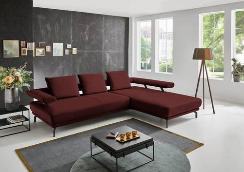ECKSOFA in Echtleder Brombeere  305/224 cm  - Brombeere/Schwarz, Design, Leder/Metall (305/224cm) - Dieter Knoll