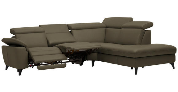 ECKSOFA in Echtleder Olivgrün  - Schwarz/Olivgrün, Design, Leder/Metall (285/239cm) - Cantus