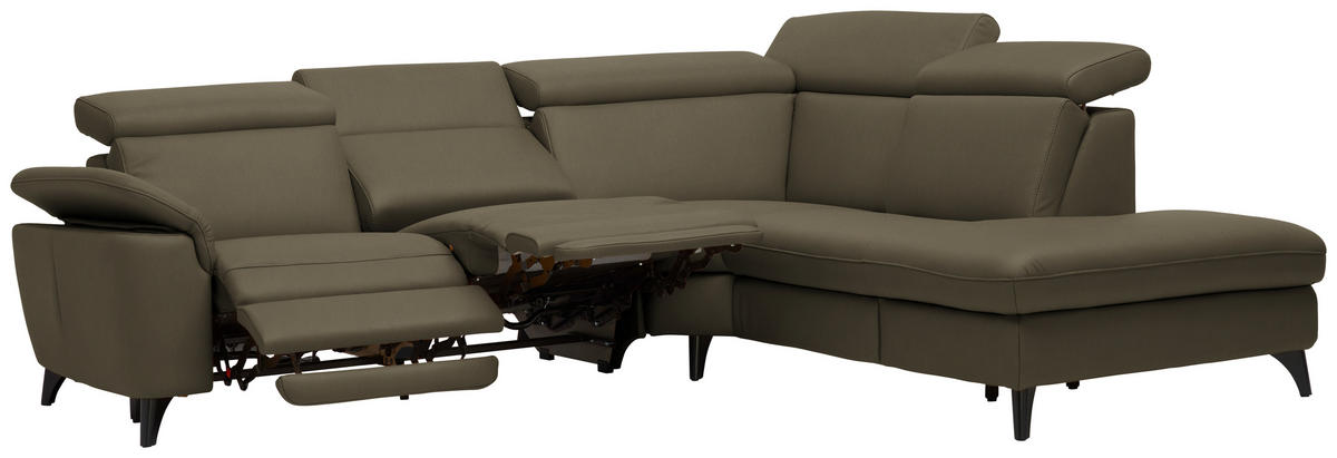 ECKSOFA in Echtleder Olivgrün  - Schwarz/Olivgrün, Design, Leder/Metall (285/239cm) - Cantus