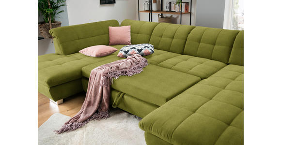 WOHNLANDSCHAFT in Mikrofaser Hellgrün - Chromfarben/Hellgrün, Design, Kunststoff/Textil (211/350/204cm) - Xora