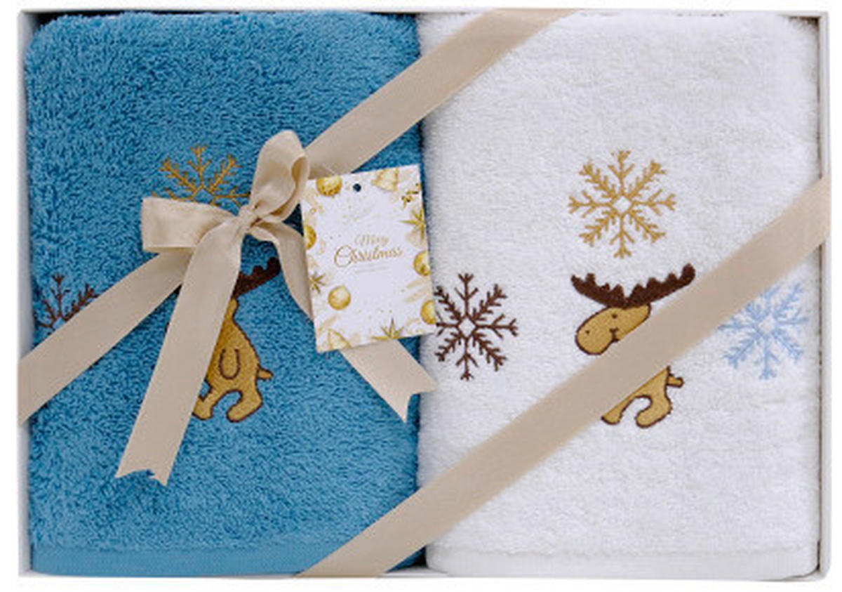 TÖRÖLKÖZŐ SZETT - barna/kék, Basics, textil (34,5/23/5cm)