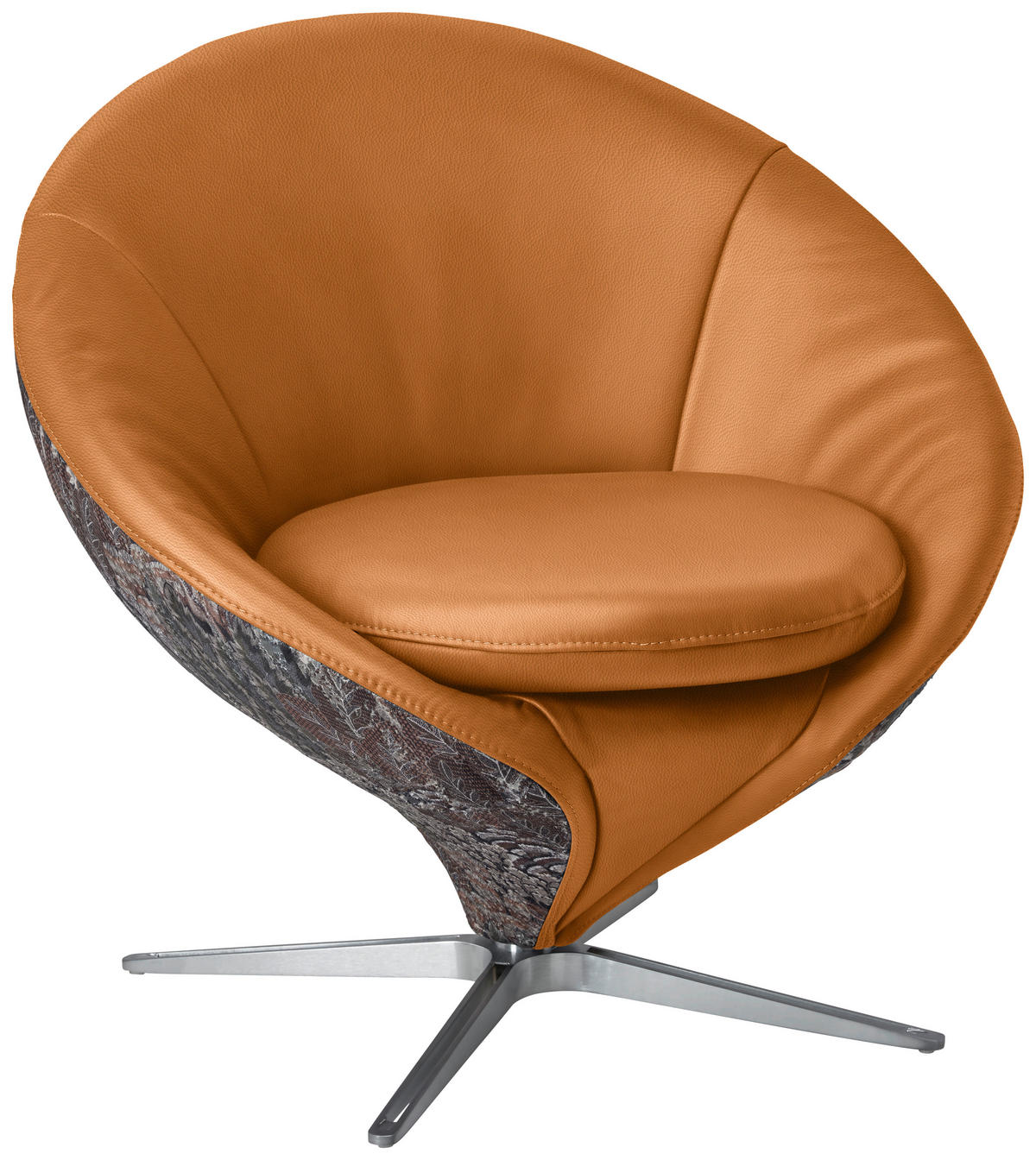 SESSEL Jacquard Kombination Echtleder/Stoff Senfgelb  - Senfgelb/Nickelfarben, Design, Leder/Textil (84/81/79cm) - Koinor