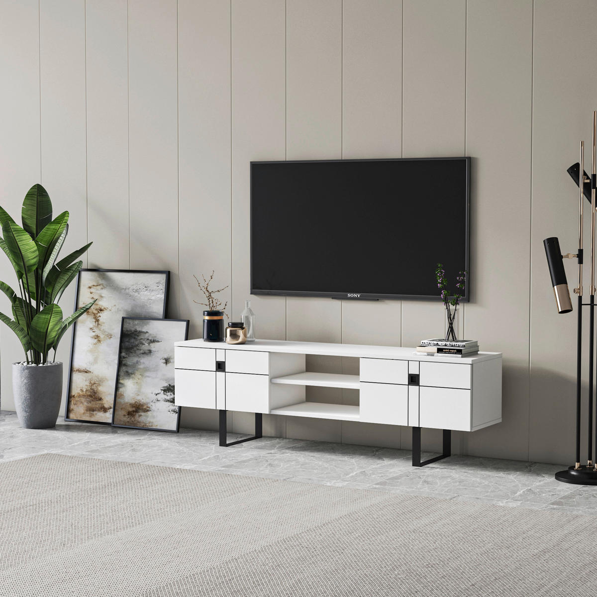 TV-BÄNK 160/50/35 cm  - vit/svart, Design, trämaterial (160/50/35cm) - Livetastic