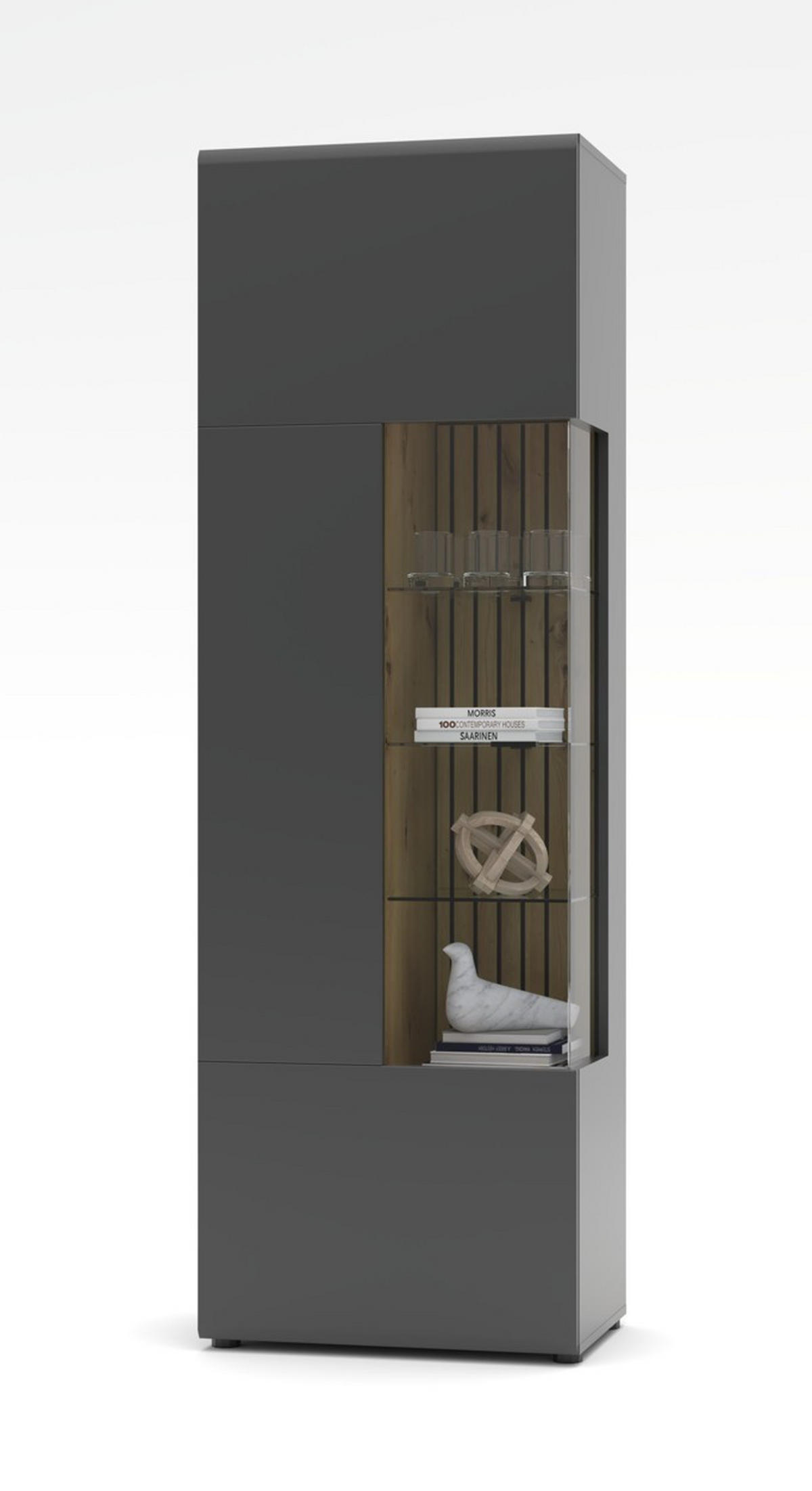 VITRINEGraphitfarben, Eiche Artisan  - Schwarz/Graphitfarben, Design, Glas/Holzwerkstoff (65/201/40cm) - MID.YOU