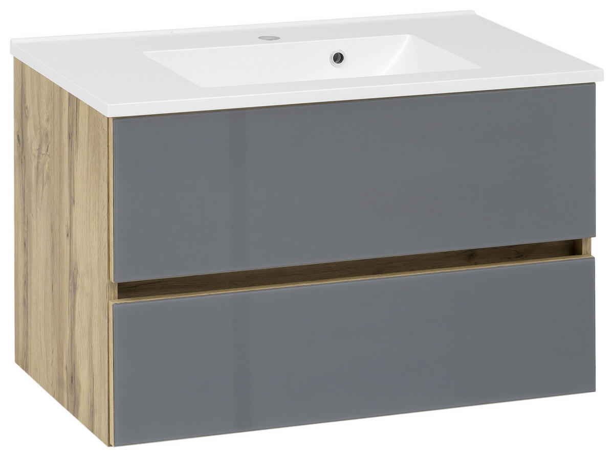 BADEZIMMER  in 80 cm  - Weiss/Eichefarben, Konventionell, Glas/Holzwerkstoff (80cm) - Held