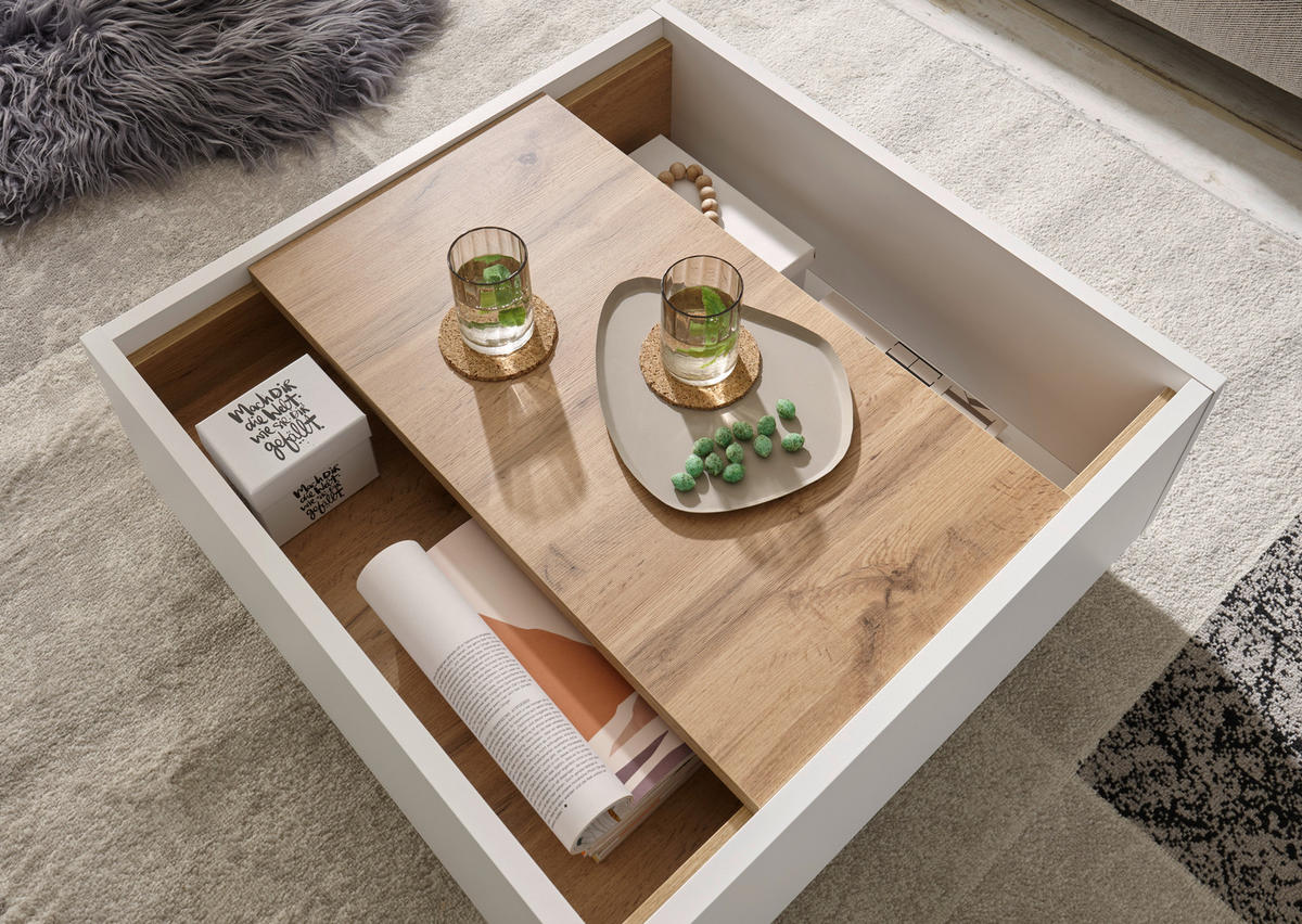 COUCHTISCH rechteckig Weiß, Eiche Wotan  - Eiche Wotan/Weiß, Design, Holzwerkstoff (75/34/75cm) - MID.YOU