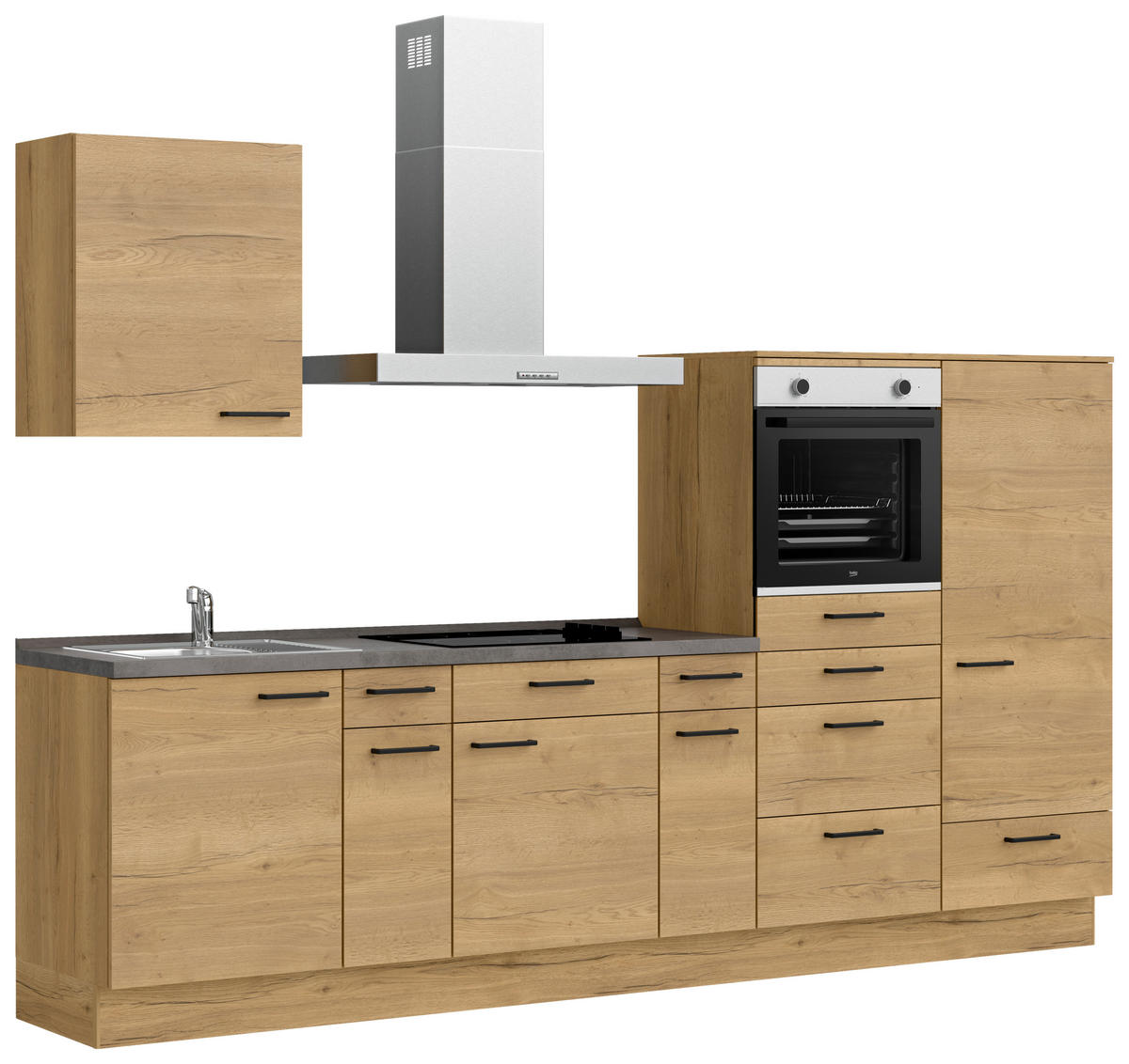 KÜCHENBLOCK 300 cm   in Eichefarben, Schieferfarben  - Schieferfarben/Eichefarben, MODERN, Holzwerkstoff/Metall (300cm) - Nobilia