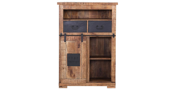 HIGHBOARD Mangoholz massiv Naturfarben, Schwarz Einlegeböden  - Schwarz/Naturfarben, LIFESTYLE, Holz/Metall (90/130/45cm) - Landscape