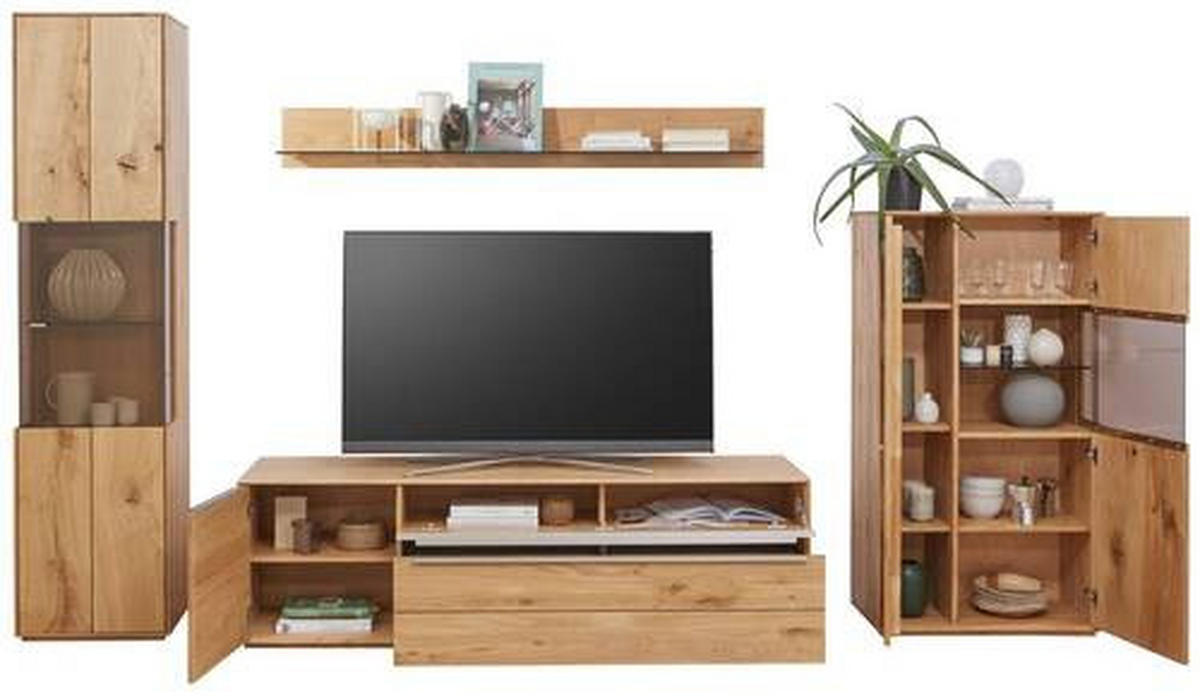 WOHNWAND  in Weiss, Eichefarben 330/204/50 cm  - Weiss/Eichefarben, Design, Glas/Holz (330/204/50cm) - Waldwelt