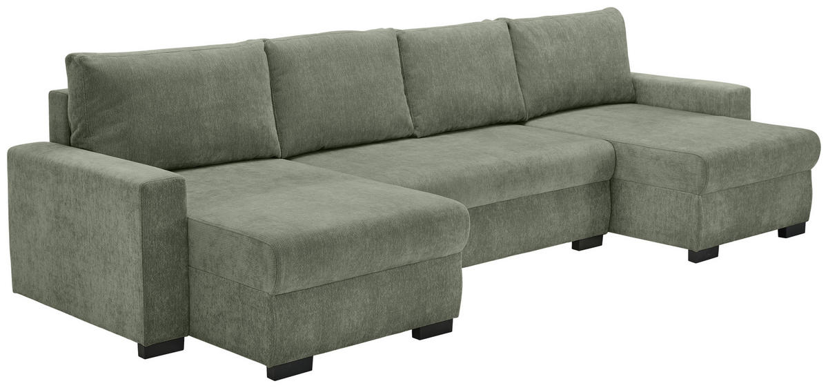 WOHNLANDSCHAFT Mintgrün Chenille  - Schwarz/Mintgrün, KONVENTIONELL, Kunststoff/Textil (140/328/140cm) - Ti'me