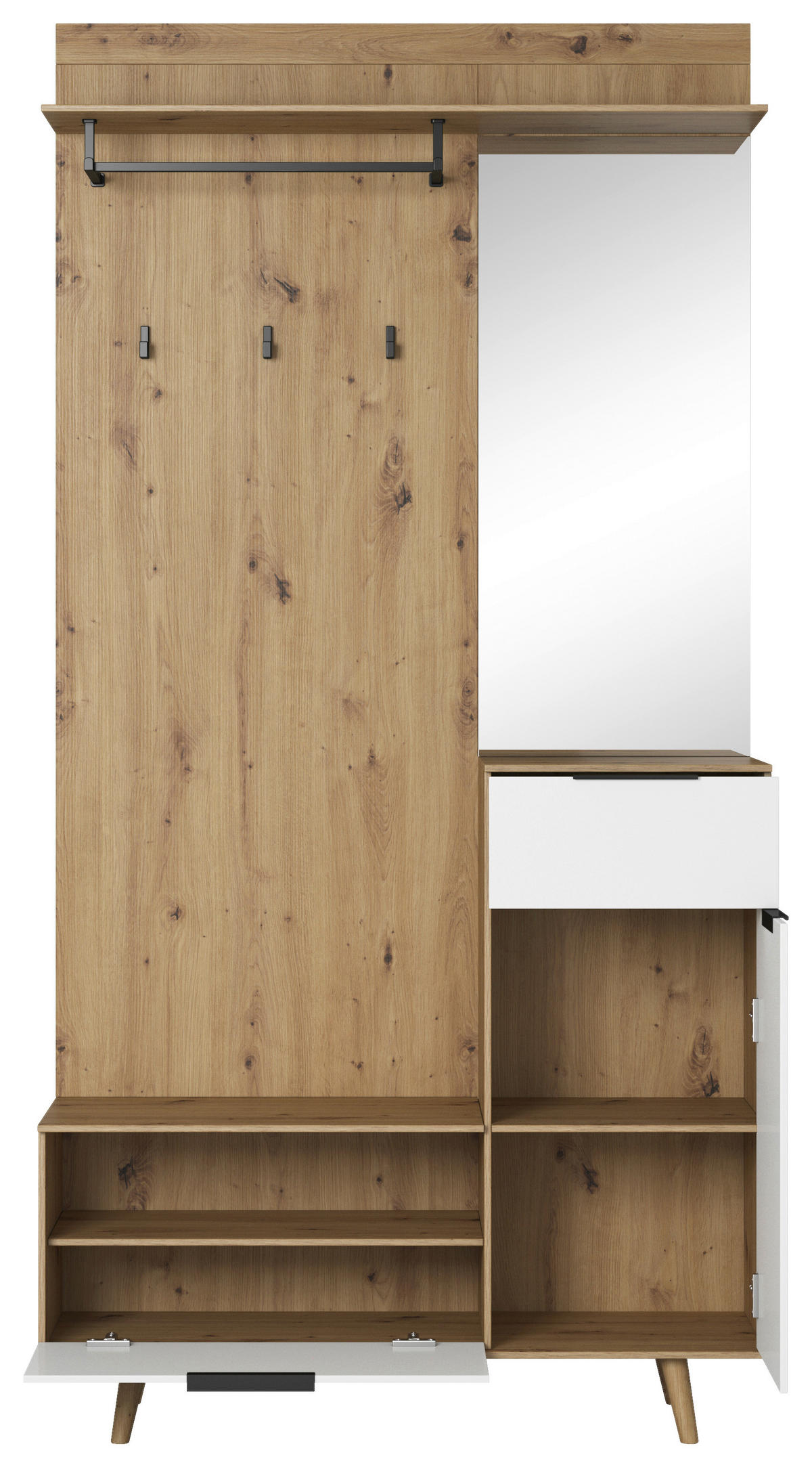 PREDSOBA bela, hrast artisan - bela/hrast artisan, Design, leseni material (100/202/40cm) - home24