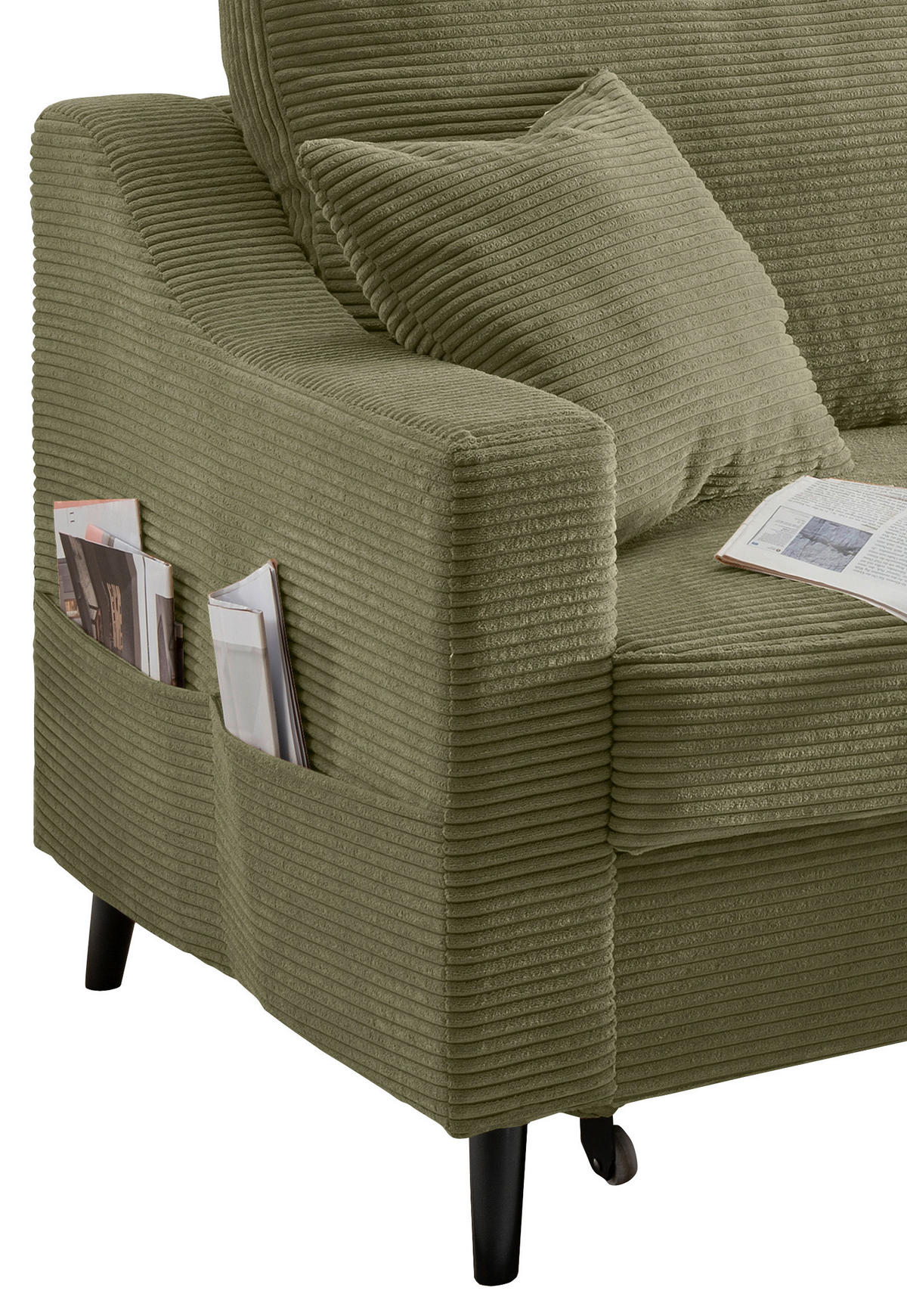 ECKSOFA Olivgrün Cord  - Schwarz/Olivgrün, Design, Holz/Textil (228/150cm) - P & B