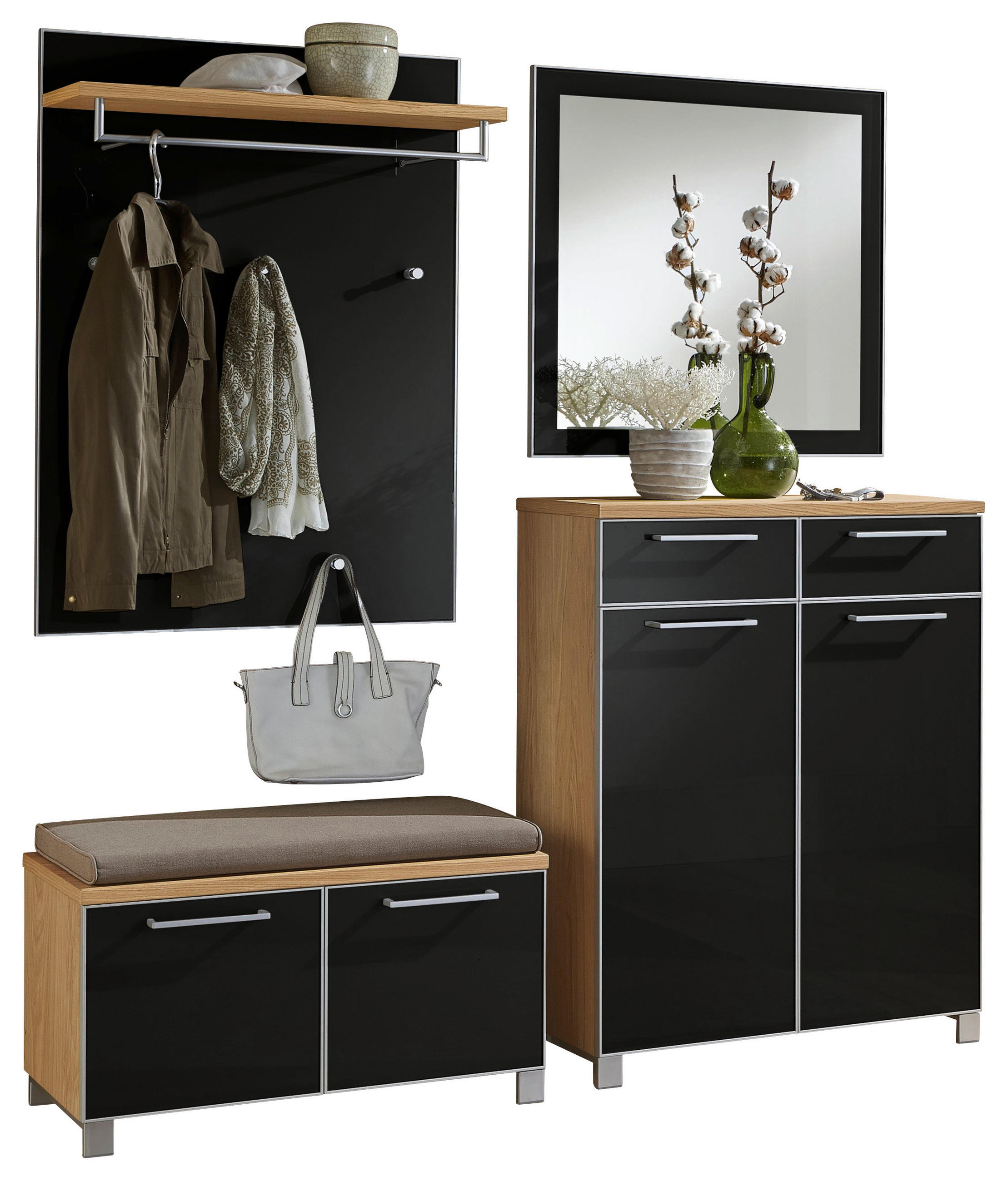 GARDEROBE 5-teilig  in 180/195/40 cm  - Eichefarben/Anthrazit, Design, Glas/Holz (180/195/40cm)