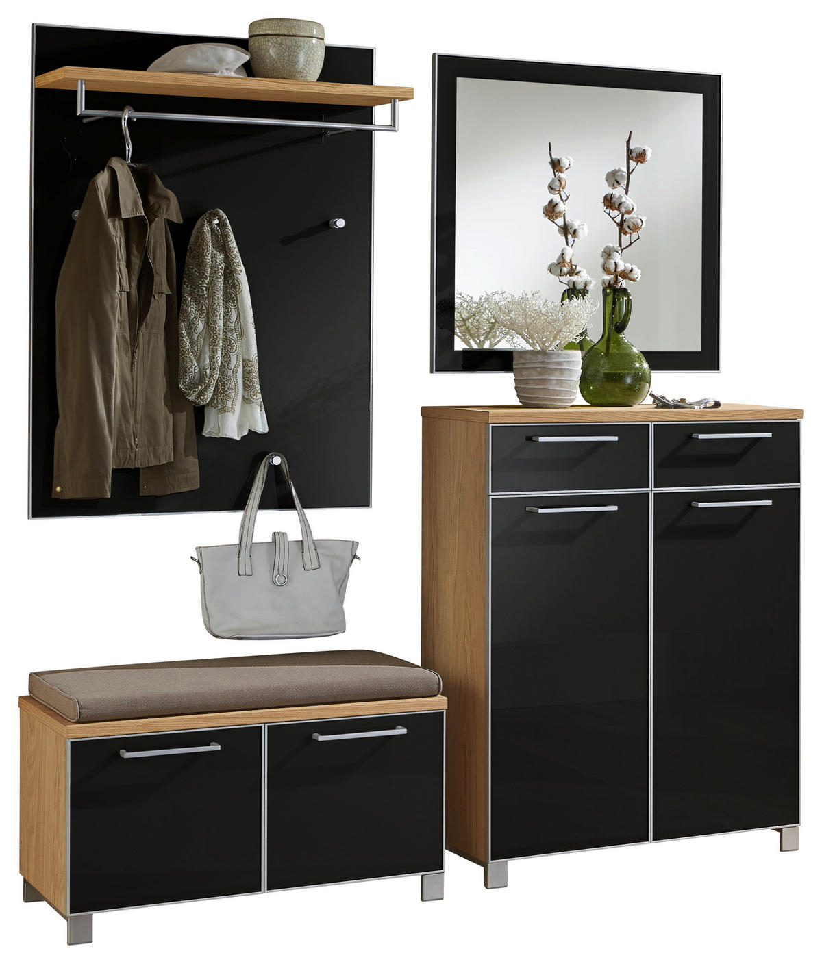 GARDEROBE 5-teilig  in 180/195/40 cm  - Eichefarben/Anthrazit, Design, Glas/Holz (180/195/40cm)