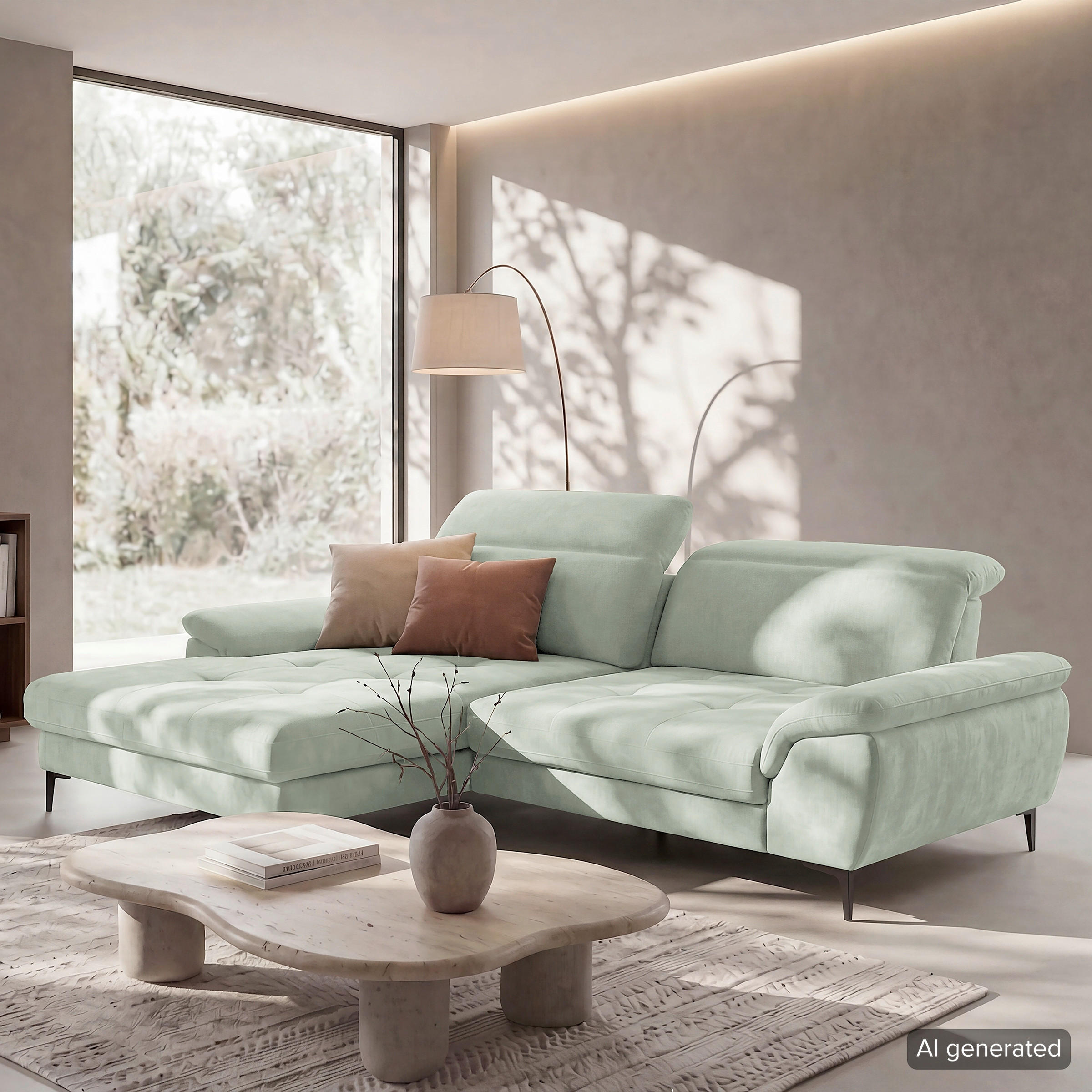 ECKSOFA PRADO Mintgrün Webstoff Bettkasten, Kopfteilverstellung, Sitztiefenverstellung  - Schwarz/Mintgrün, Design, Textil/Metall (195/268cm) - Livetastic